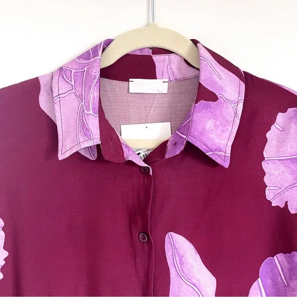 Q2 Whitney Tropical Oversized Floral Button Up Blouse Top In Fuchsia Siz… - Picture 11 of 15